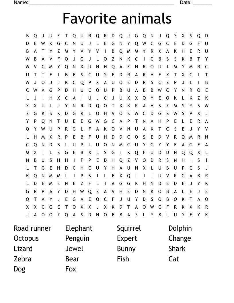 Favorite animals Word Search
