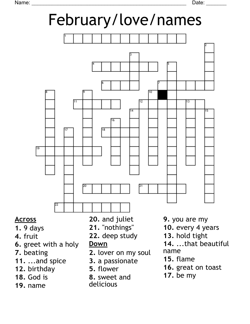 February/love/names Crossword