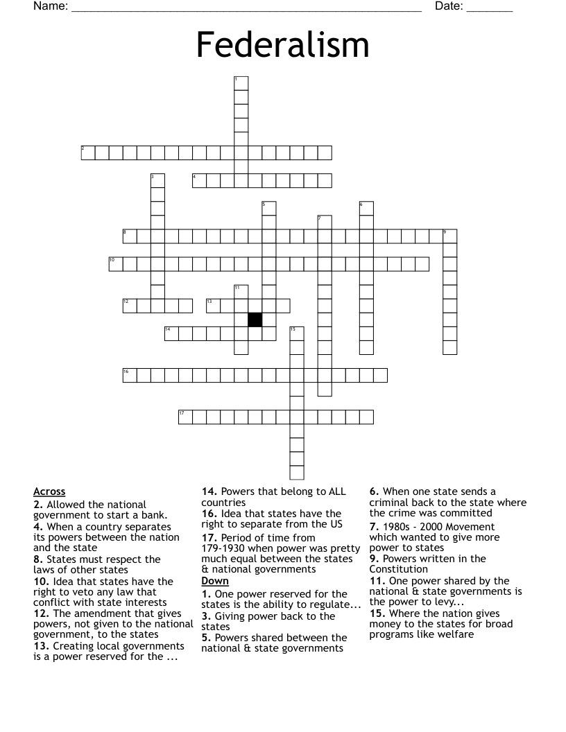 Federalism Crossword WordMint
