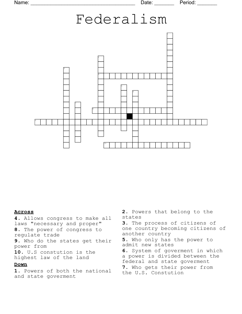 Federalism Crossword WordMint