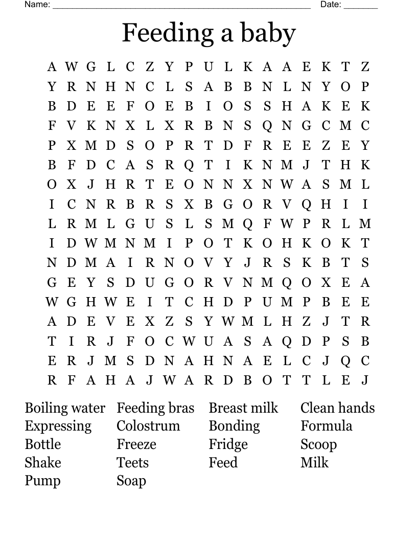 Feeding a baby  Word Search