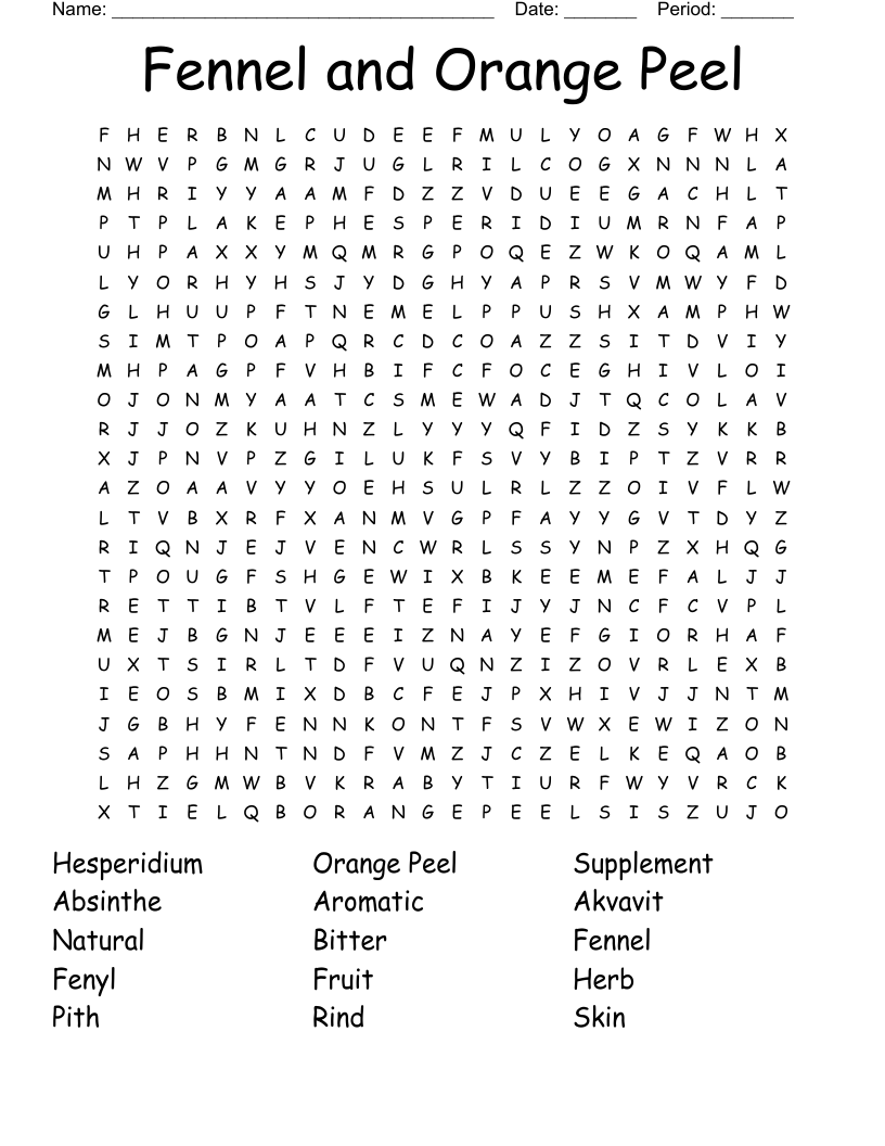Fennel and Orange Peel Word Search