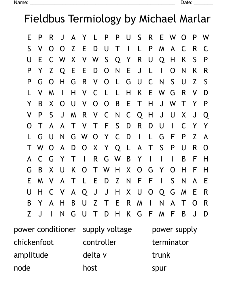 Fieldbus Termiology by Michael Marlar Word Search