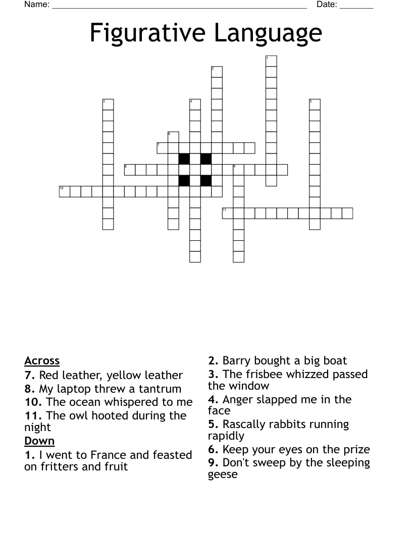 Figurative Language Crossword - WordMint