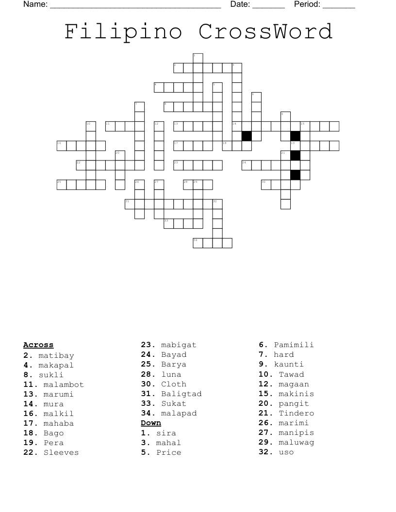 Temperament Werfen Moral Crossword Puzzle Tagalog Printable 