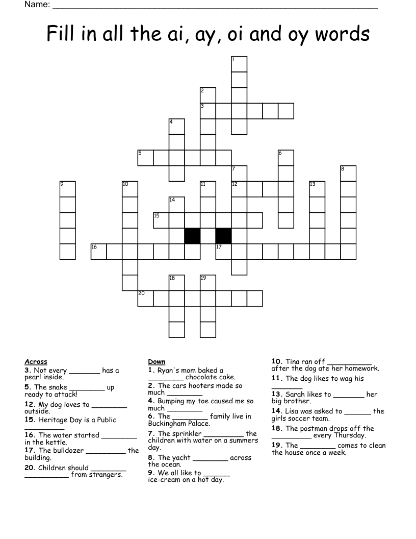 Fill in all the ai, ay, oi and oy words  Crossword