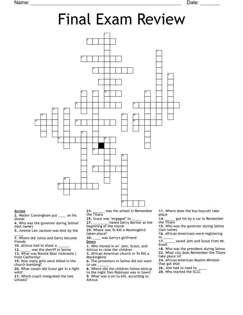 Final Exam Review Crossword