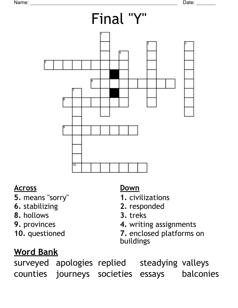 Final "Y" Crossword