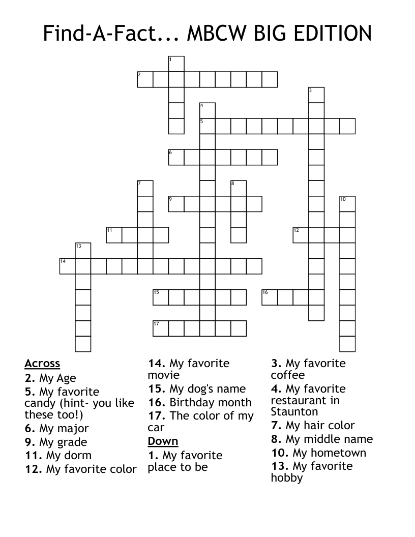 Find-A-Fact... MBCW BIG EDITION Crossword