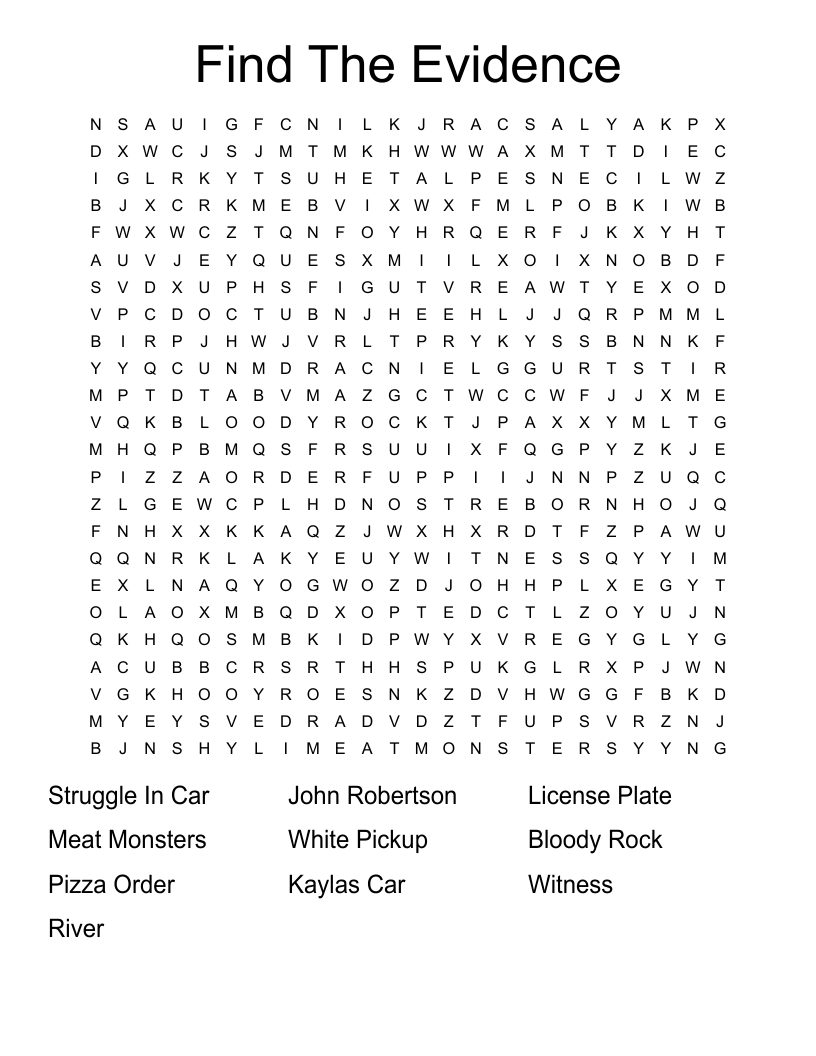 Find The Evidence  Word Search