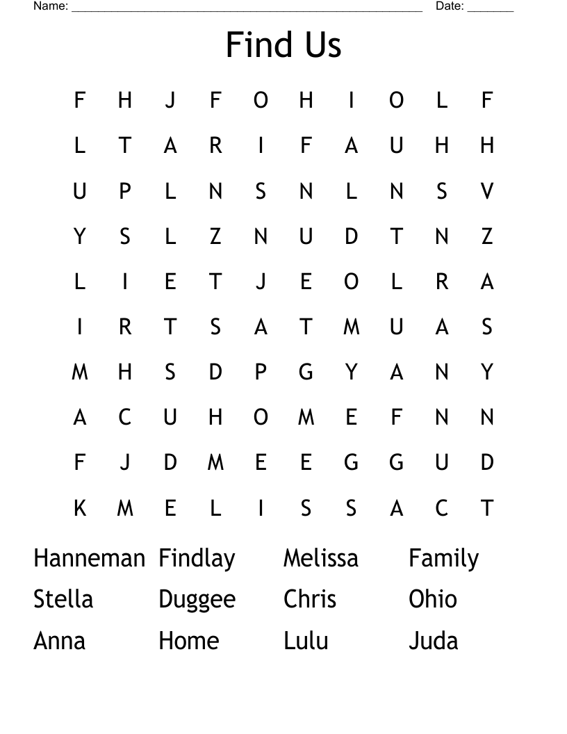 Find Us Word Search WordMint