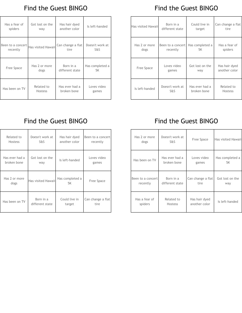 Find the Guest BINGO