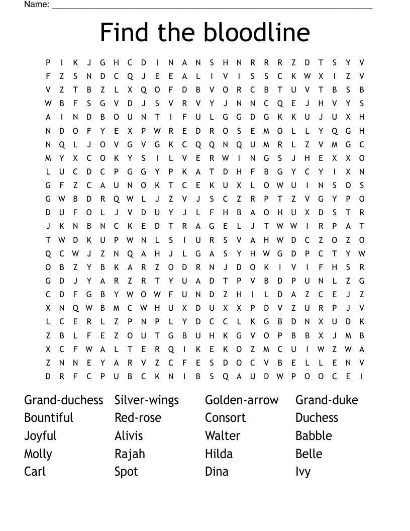 Find the bloodline  Word Search