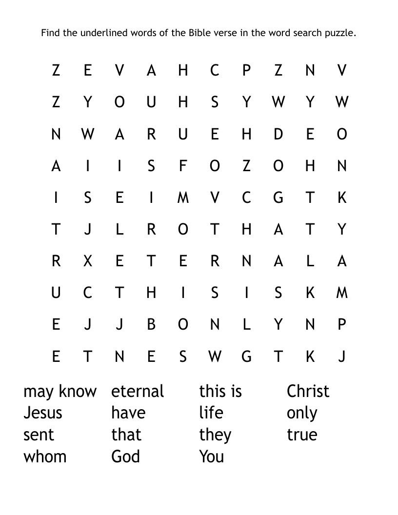 Find the underlined words of the Bible verse in the word search puzzle.
