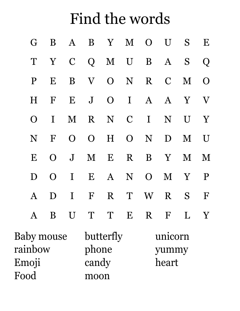 Find the words Word Search