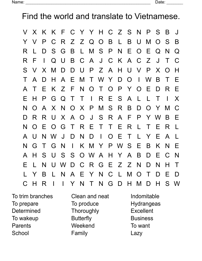 Find the world and translate to Vietnamese.  Word Search
