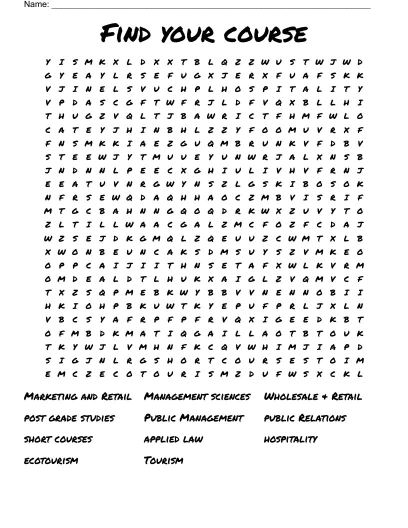 Find your course Word Search