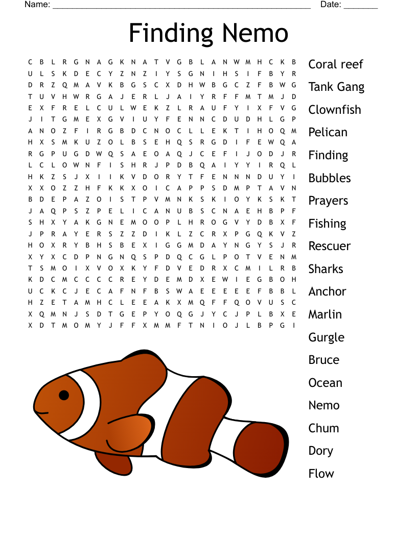 Finding Nemo Word Search WordMint