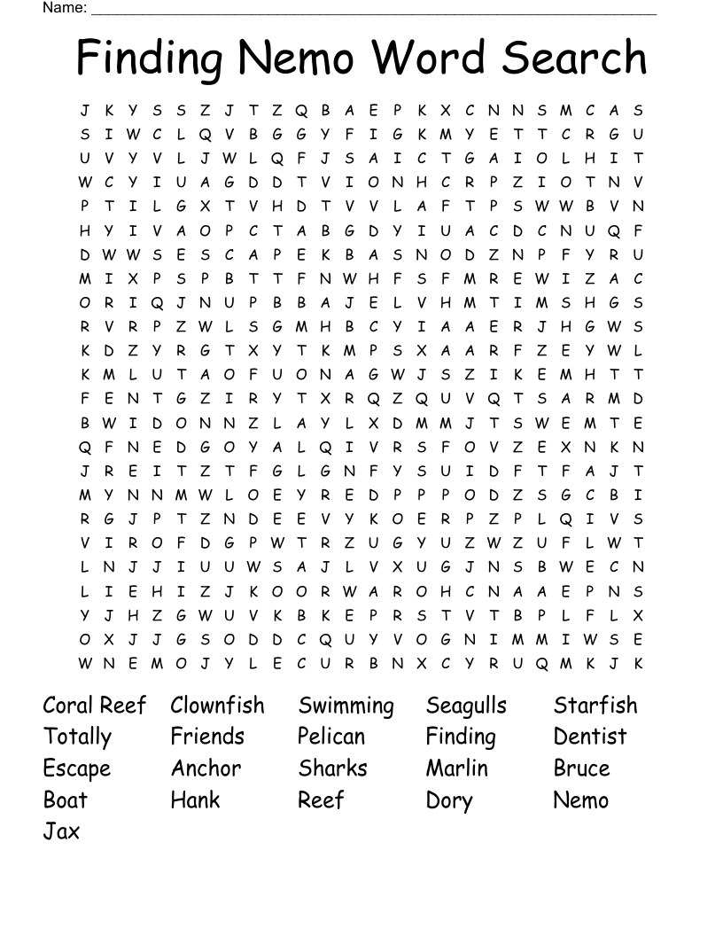 Finding Nemo Word Search WordMint