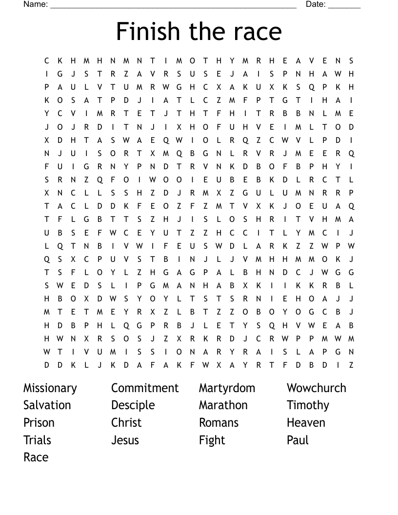 Finish the race Word Search
