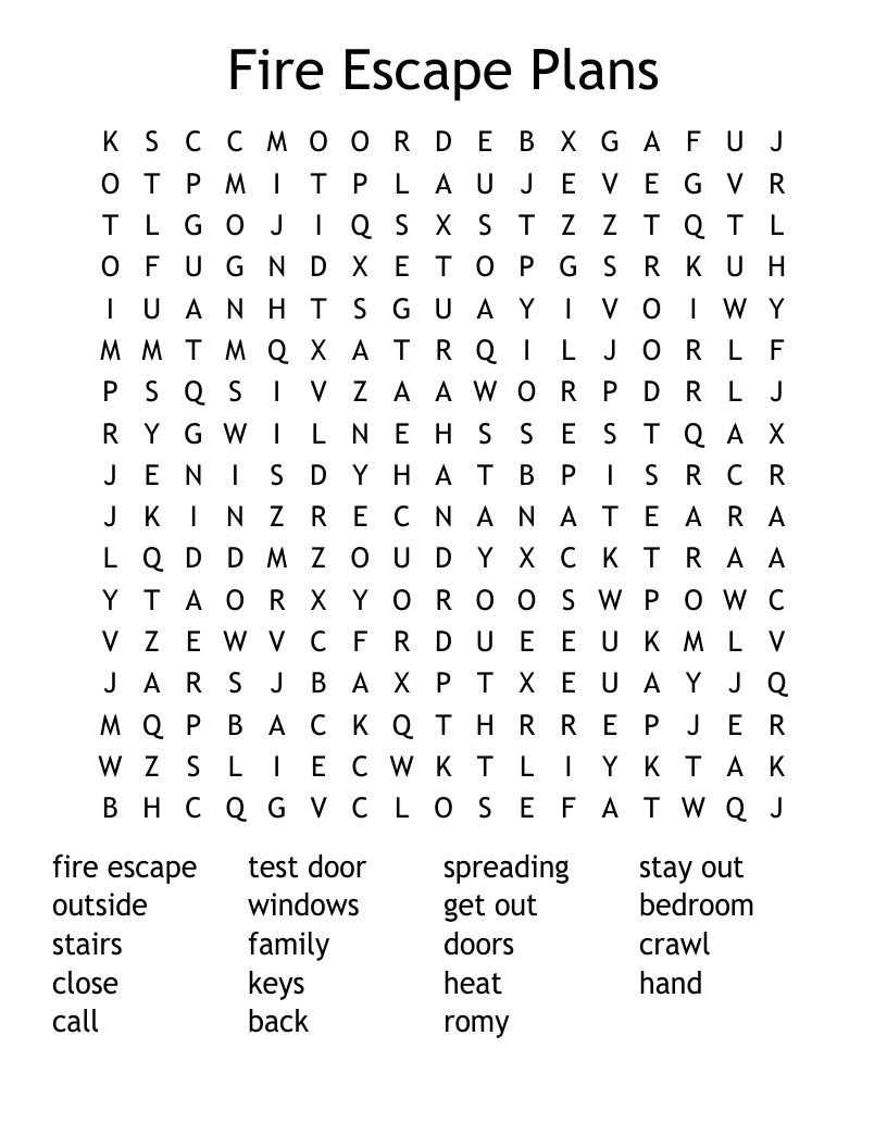 Fire Escape Plans Word Search