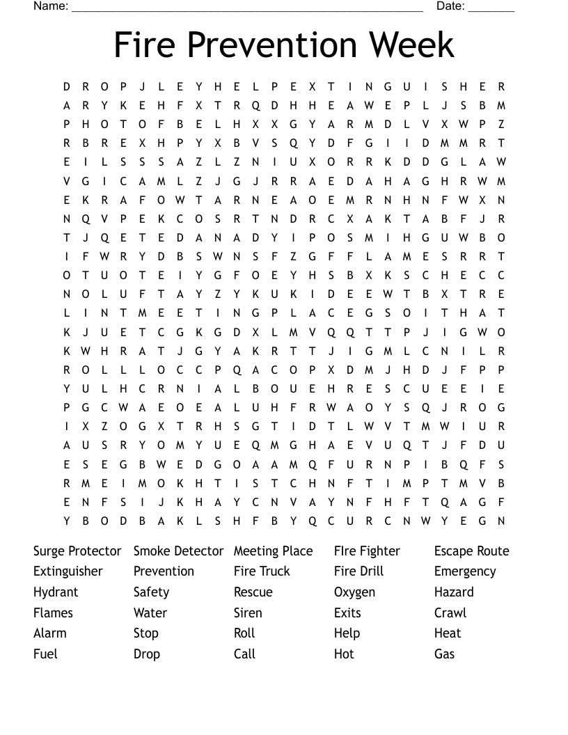 Fire Safety Word Search WordMint