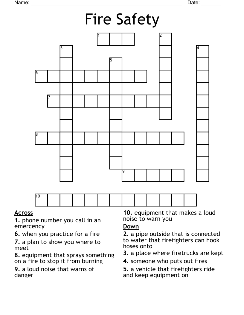 Fire Safety Crossword WordMint