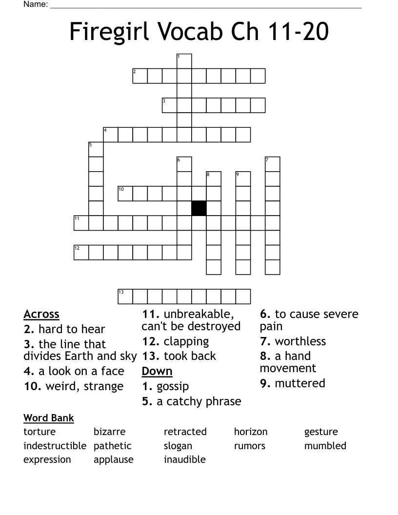 Firegirl Vocab Ch 11-20 Crossword