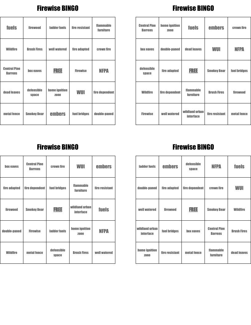 Firewise BINGO