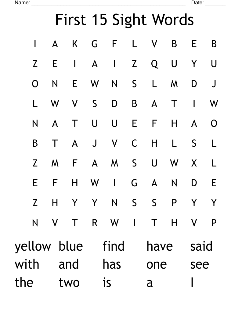 First 15 Sight Words Word Search