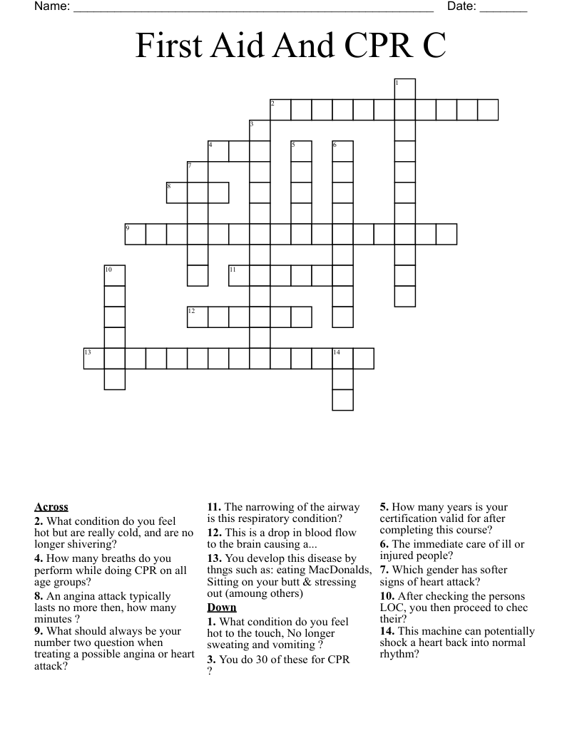 First Aid CPR Review Crossword WordMint