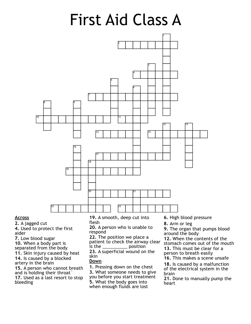 First Aid Class A Crossword WordMint