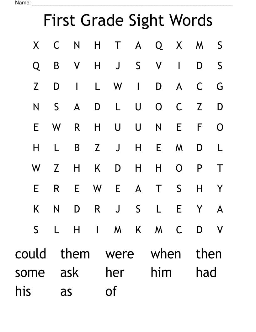First Grade Sight Words Word Search