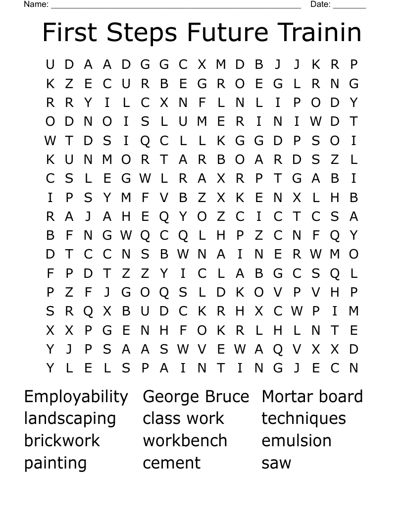 First Steps Future Trainin Word Search