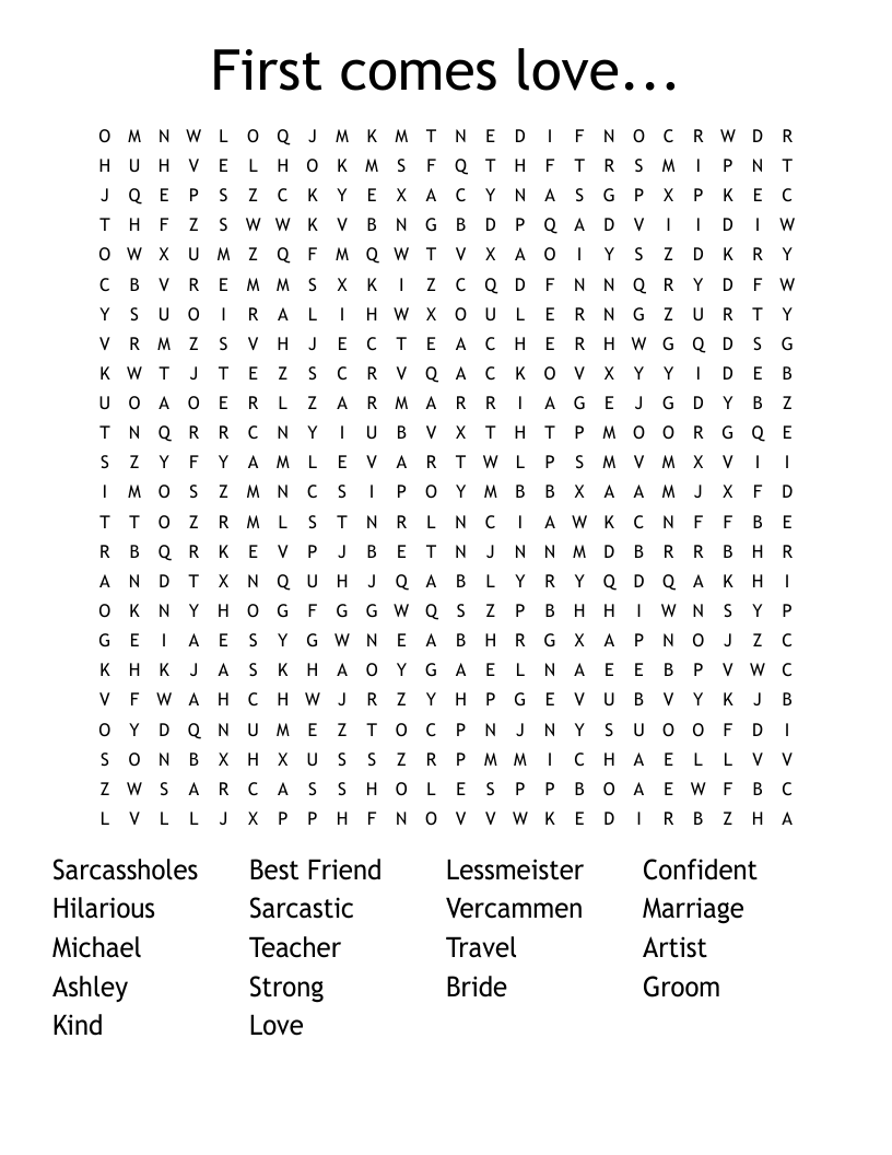 First comes love... Word Search