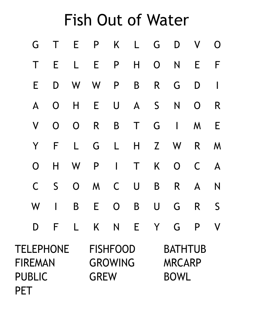 Fish Out of Water Word Search