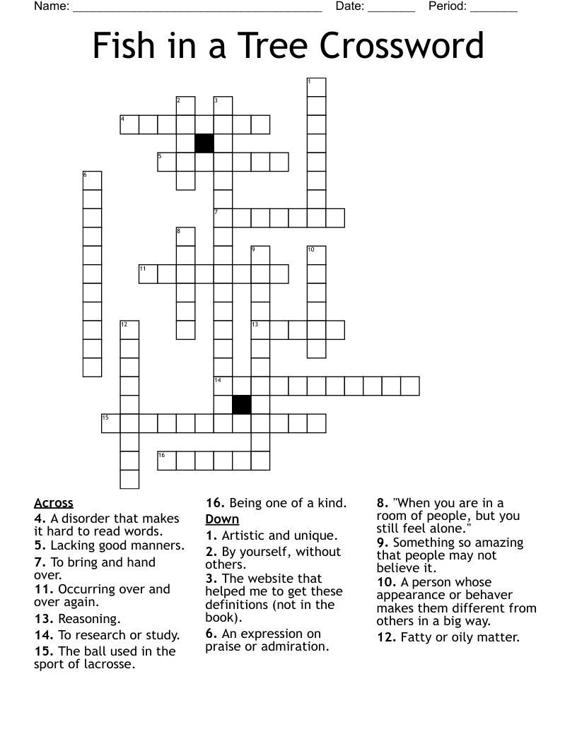 Fish in a Tree Crossword WordMint