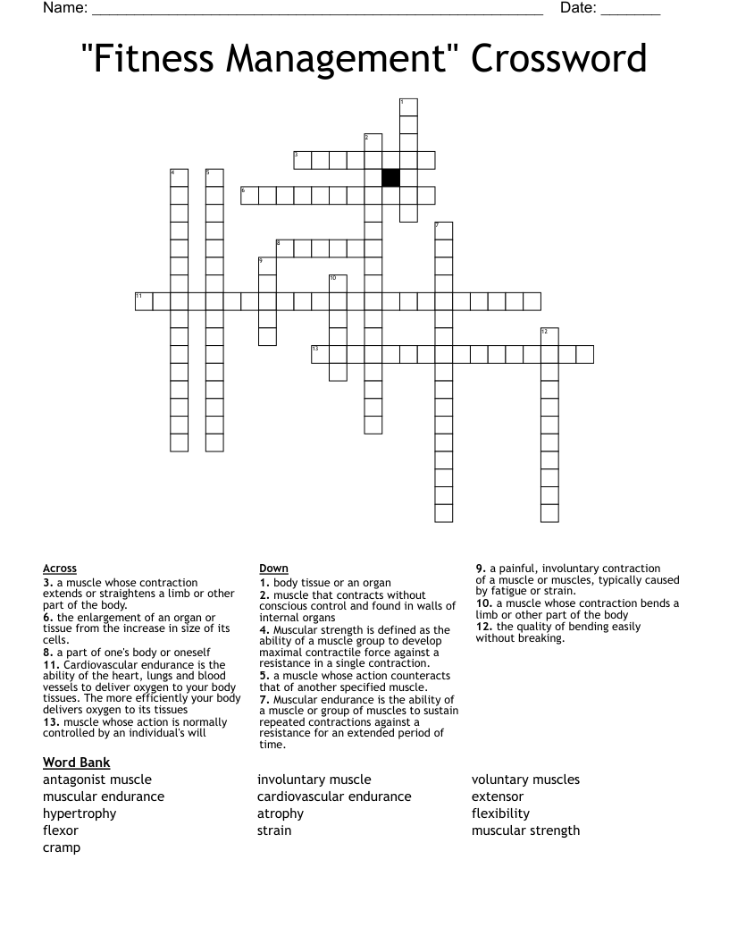 ''Fitness Management'' Crossword 