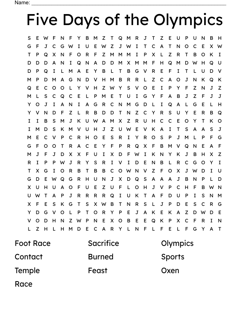 Five Days of the Olympics Word Search