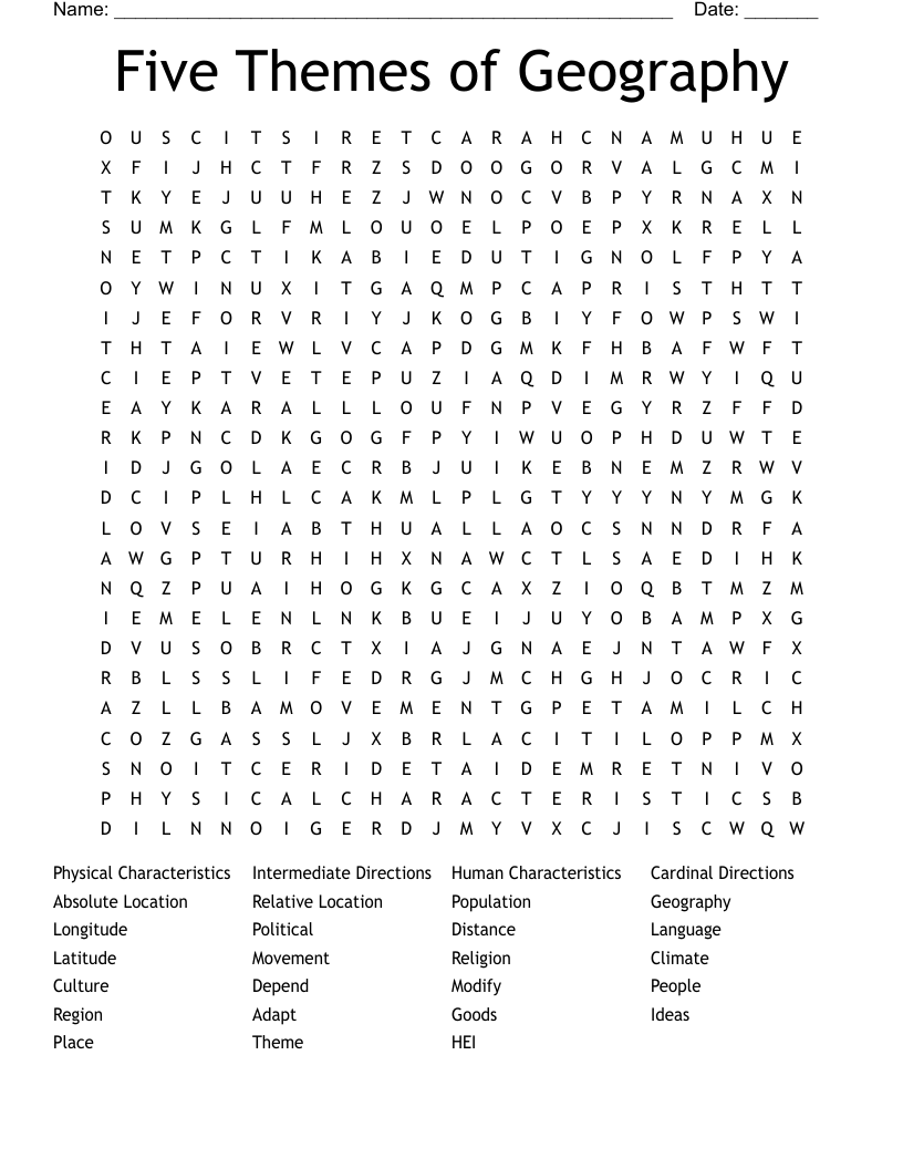 Five Themes Of Geography Word Search WordMint