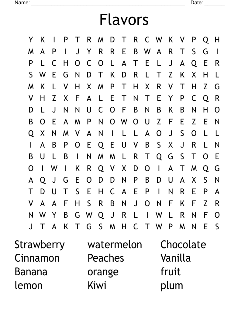 Flavors Word Search WordMint