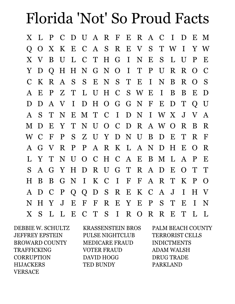 Florida 'Not' So Proud Facts Word Search