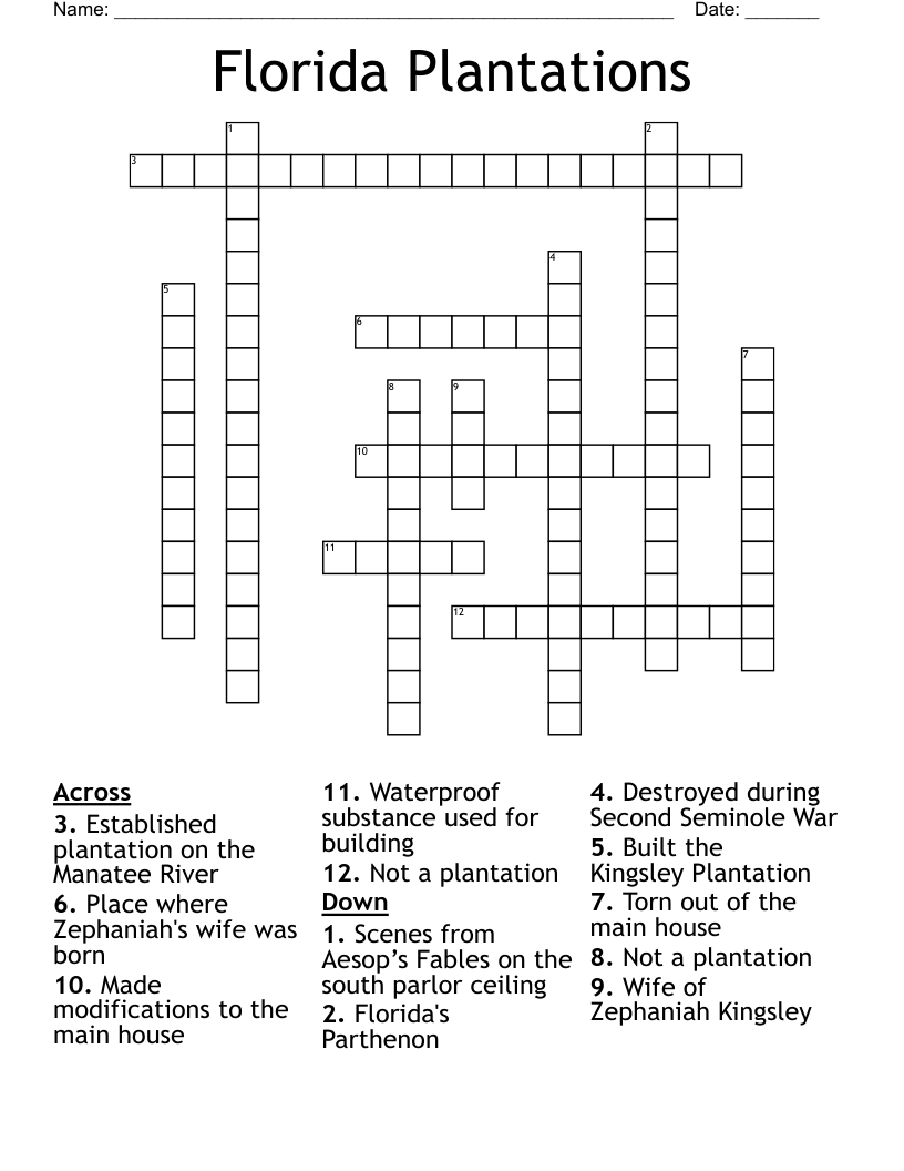 Florida Plantations Crossword