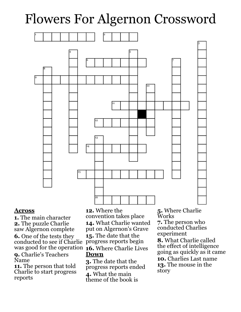 Flowers For Algernon Crossword WordMint