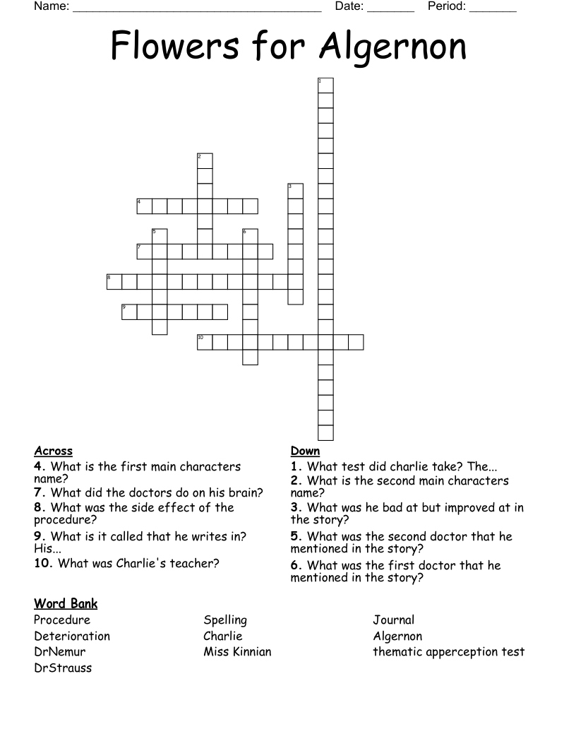 Flowers for Algernon Crossword WordMint