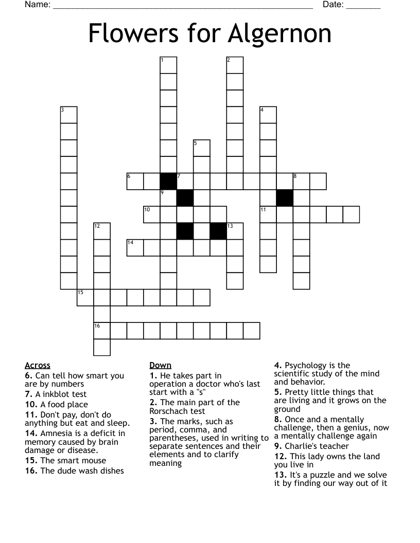 Flowers For Algernon Crossword WordMint