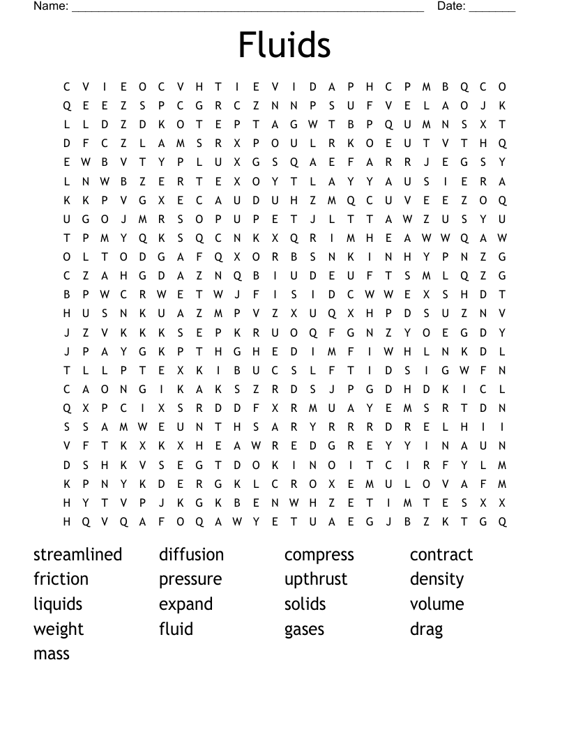 Fluids Word Search WordMint