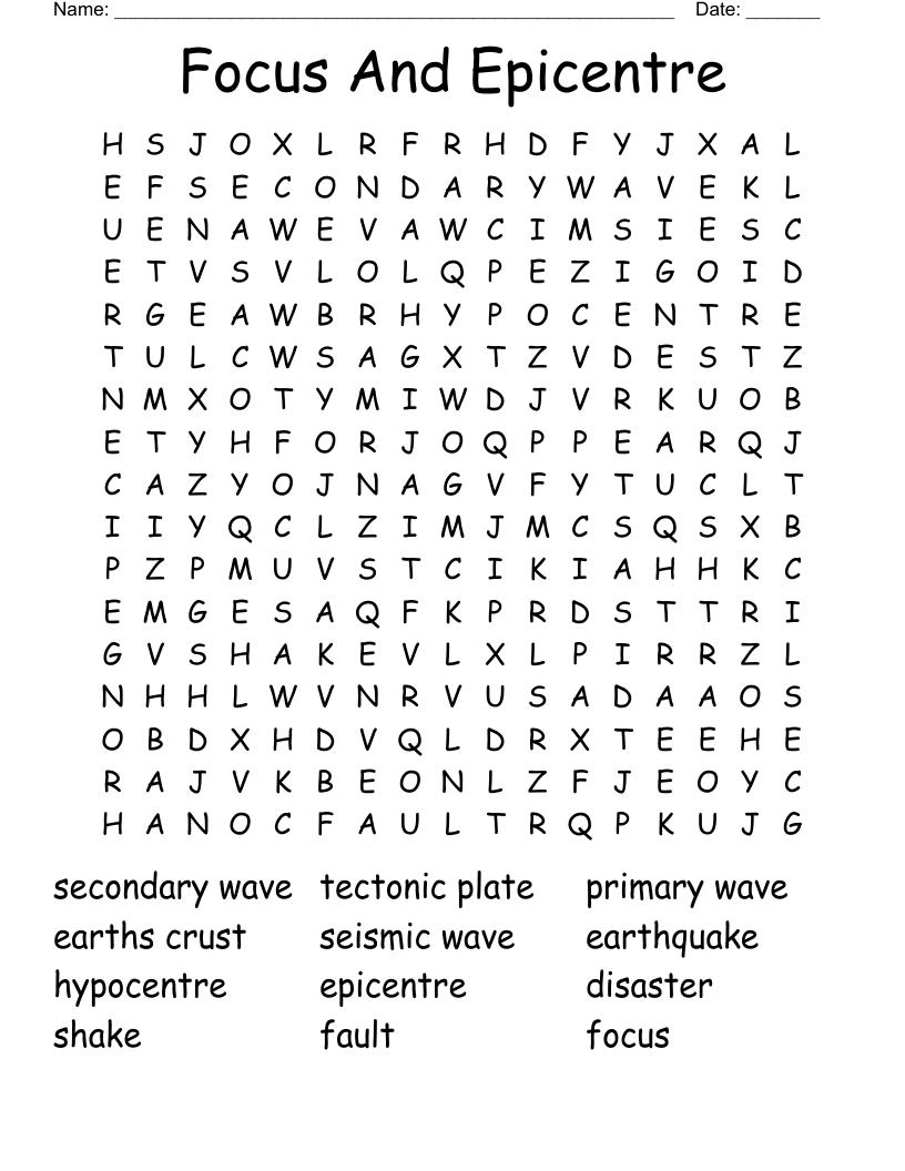 Focus And Epicentre Word Search