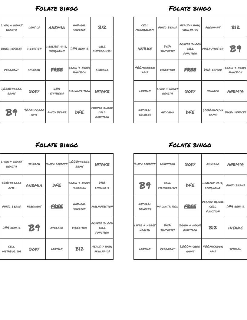 Folate bingo