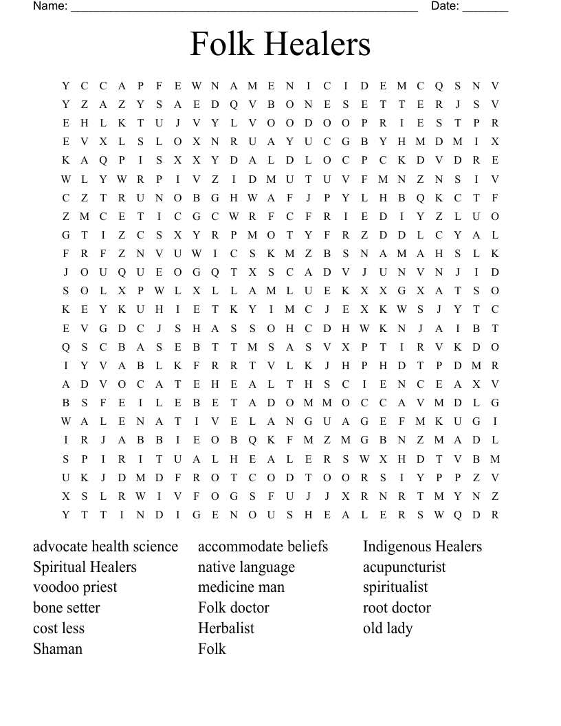 Folk Healers Word Search